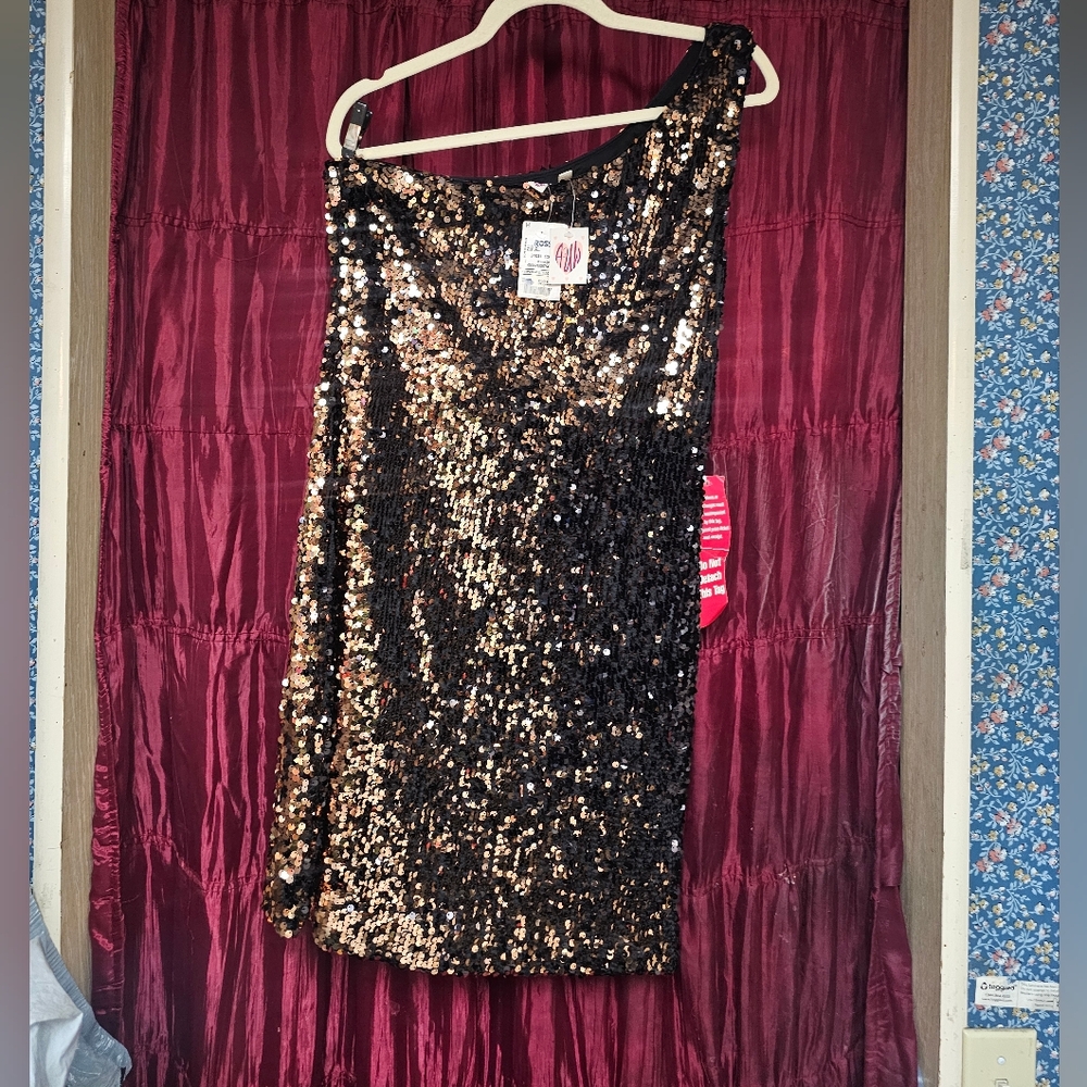 Aqua Black and Gold Sequin One Shoulder Dress